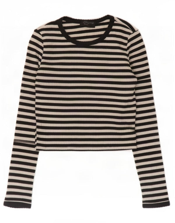 Zara Womens Crop Top Manga Longa Reino Unido 8 Pequeno Algodão Listrado Preto