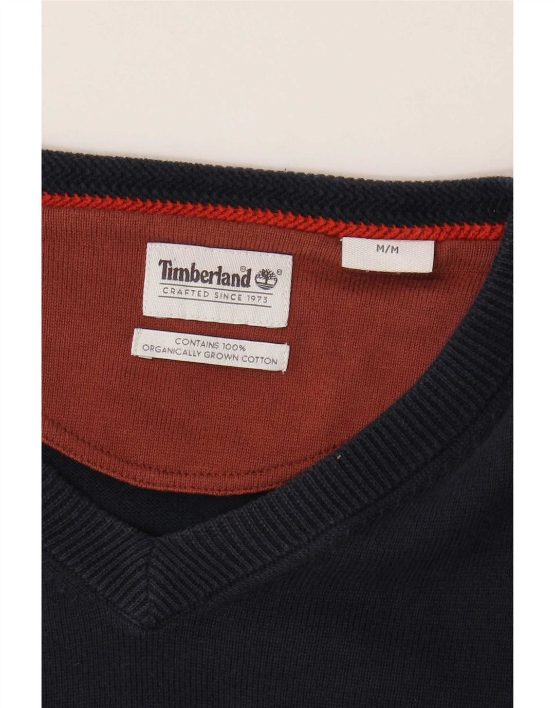Suéter masculino Timberland com decote em V médio azul marinho algodão