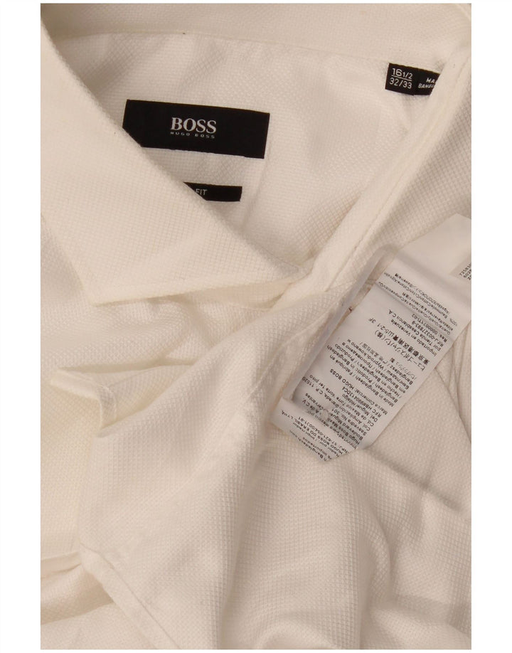 Camisa alta masculina Hugo Boss tamanho 16 1/2 grande algodão branco