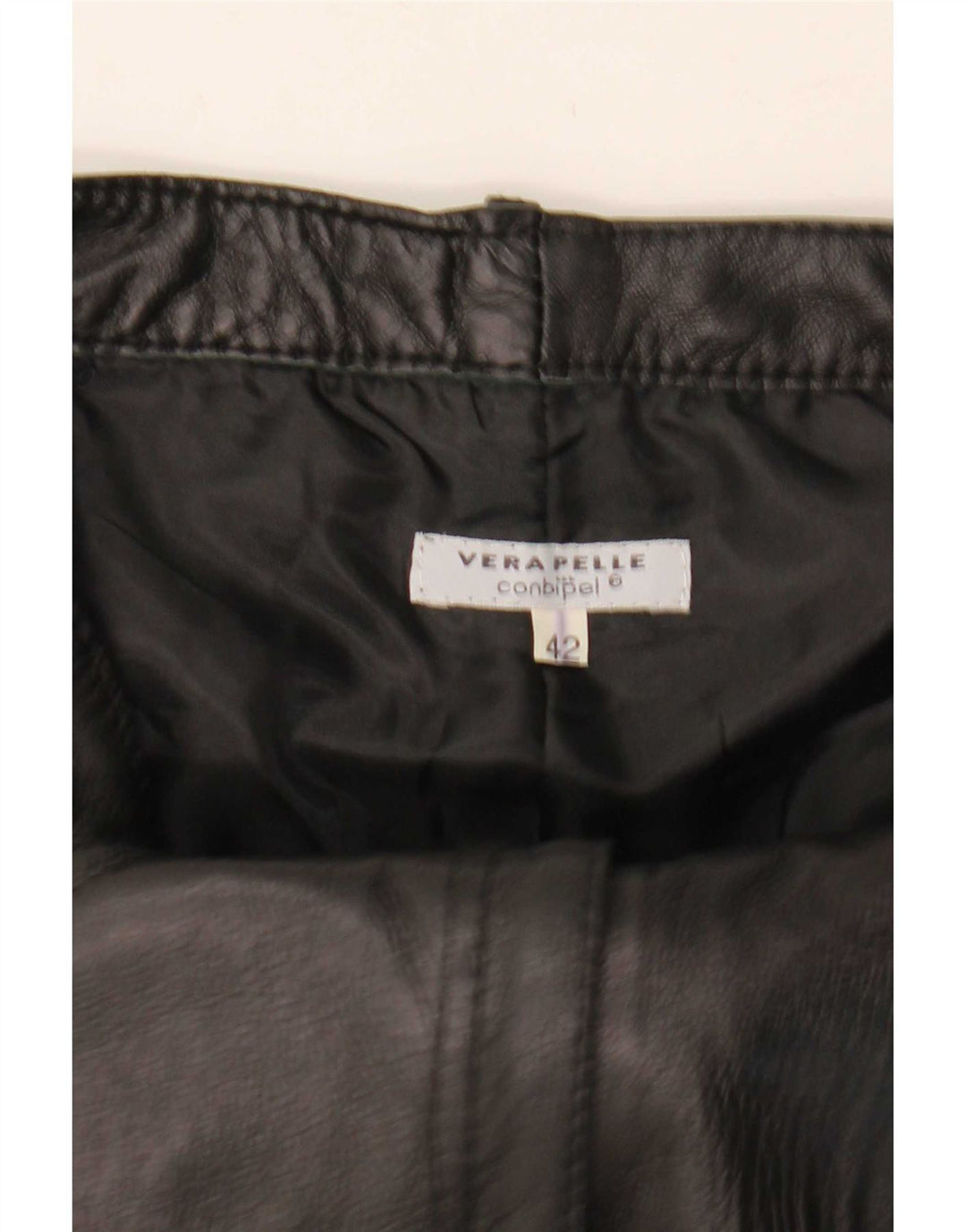 Calça feminina reta de couro Conbipel IT 42 médio W27 L30 preta