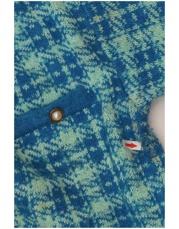 Suéter cardigã feminino grande Zara Reino Unido 10 algodão houndstooth azul pequeno