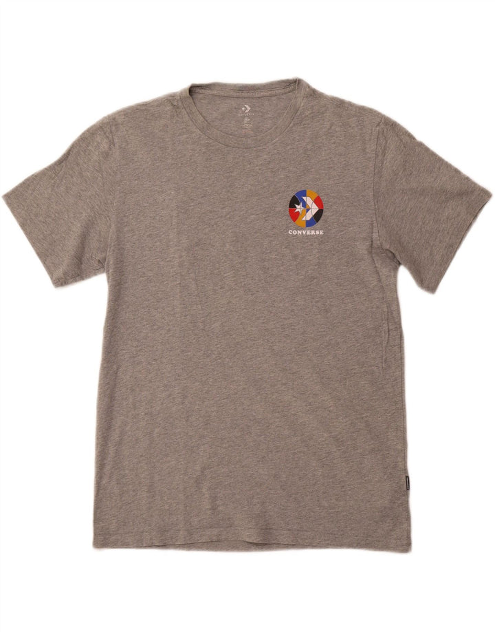 Camiseta masculina CONVERSE com estampa gráfica de algodão manchado cinza médio