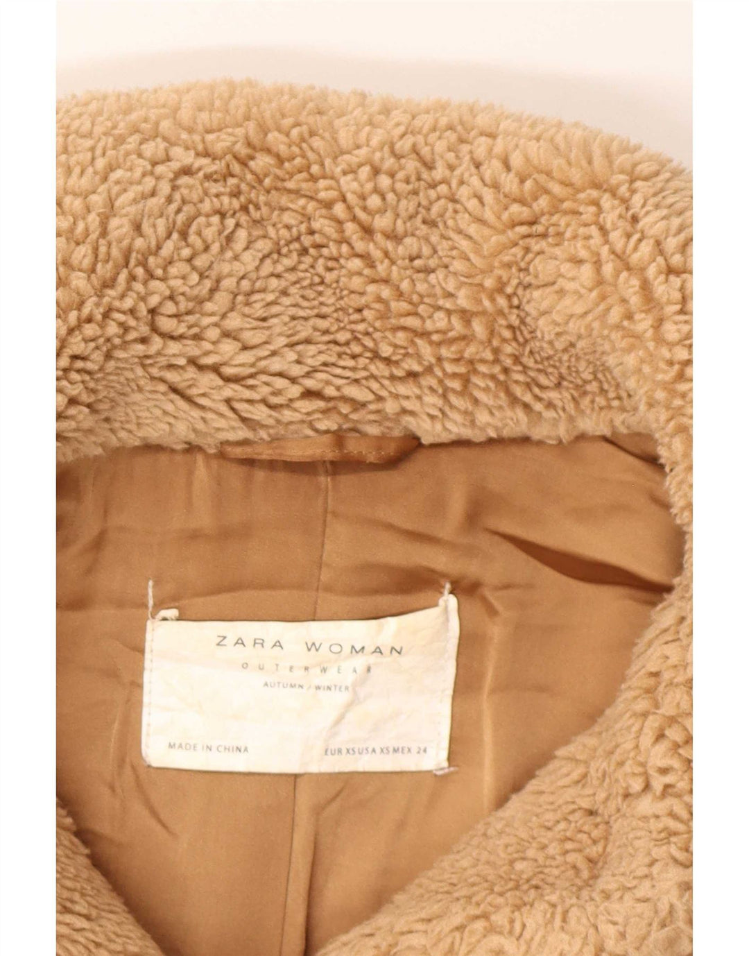 Zara Jaqueta Sherpa Feminina Oversized Reino Unido 6 XS Marrom Poliéster