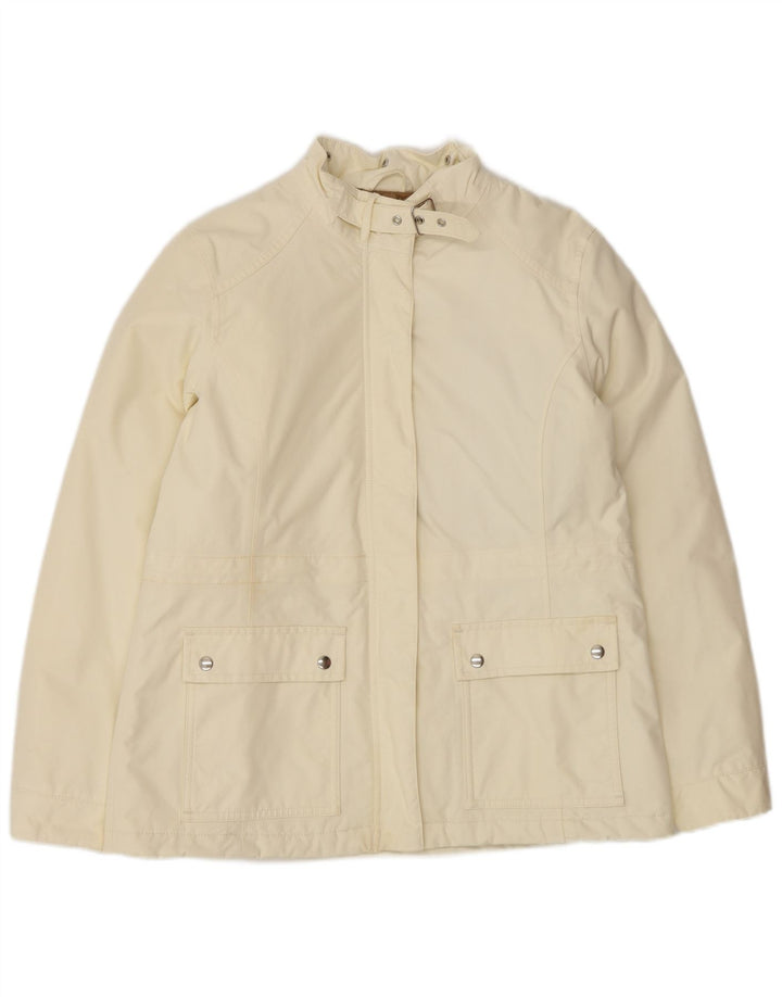 Jaqueta corta-vento feminina Lands End de grandes dimensões UK 10 pequena off white nylon