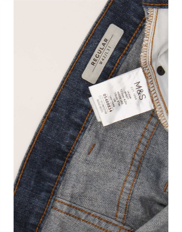 Calça jeans reta regular masculina Marks & Spencer W42 L31 algodão azul