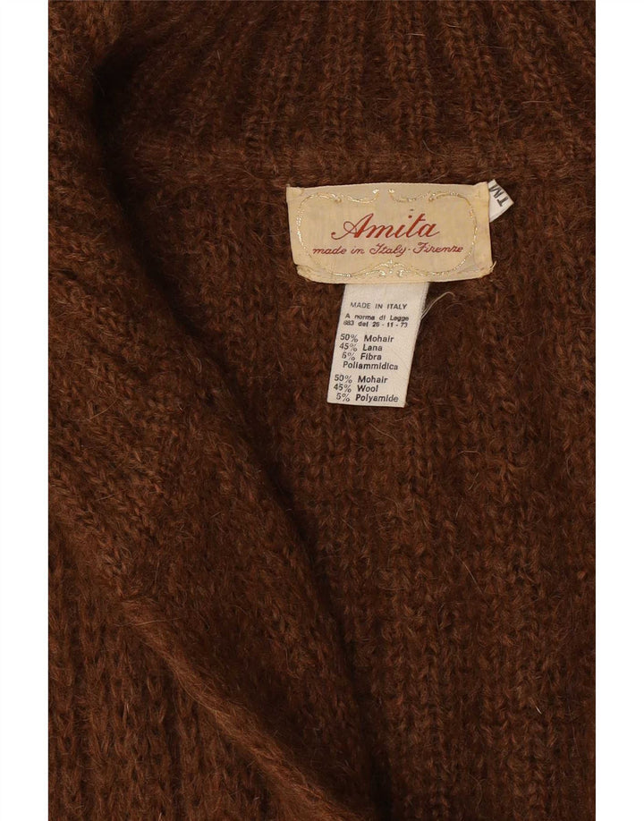 Suéter cardigã feminino vintage oversized longline Reino Unido 14 modal marrom médio