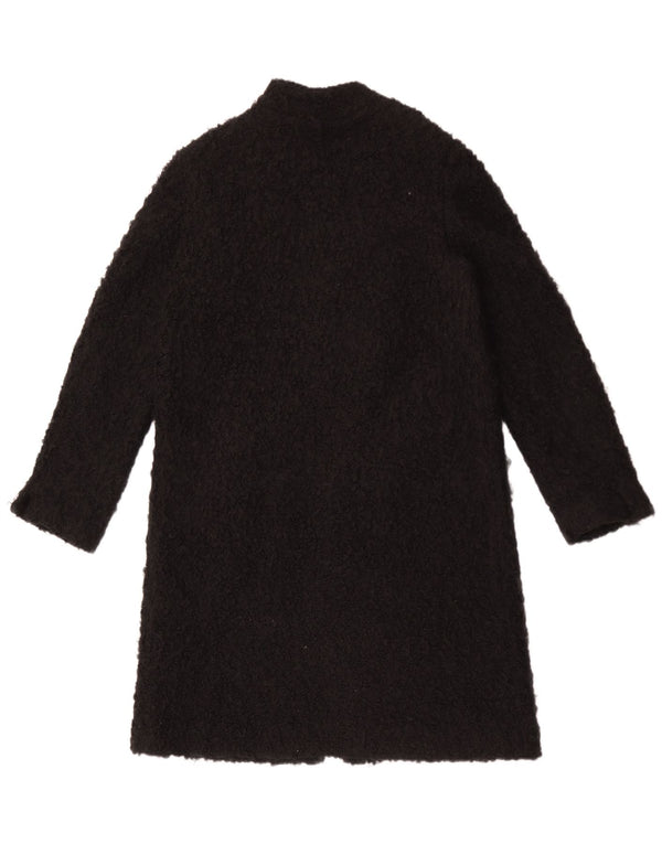 Zara Womens Teddy Open Overcoat UK 14 Médio Preto Acrílico
