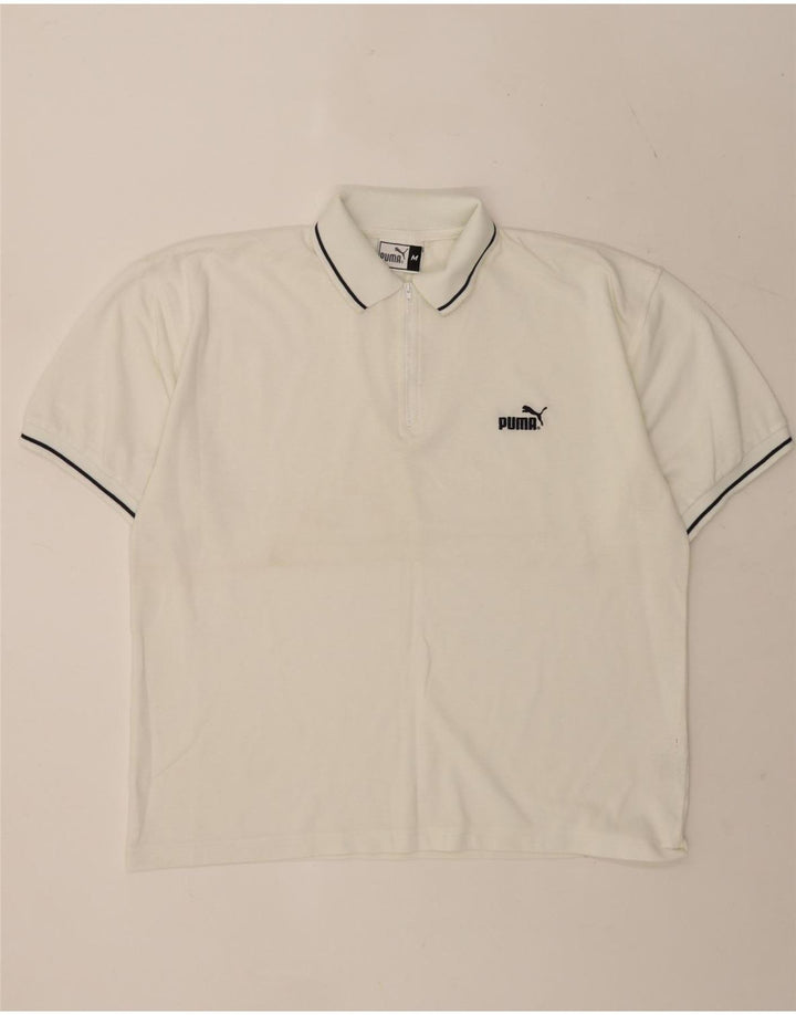 Camisa polo masculina Puma média listrada branca de poliéster