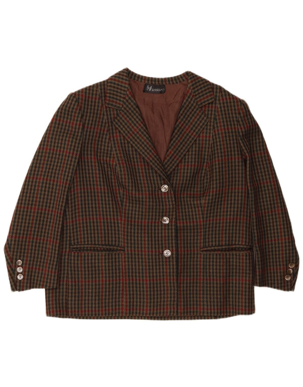 Jaqueta blazer feminina vintage de 3 botões Reino Unido 16 grande xadrez verde