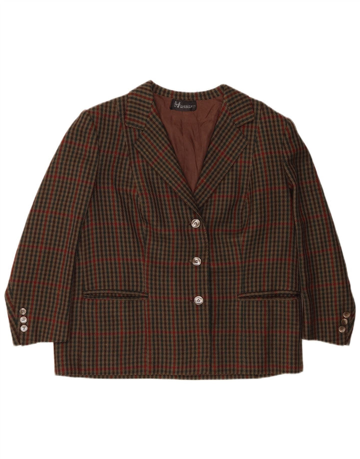 Jaqueta blazer feminina vintage de 3 botões Reino Unido 16 grande xadrez verde