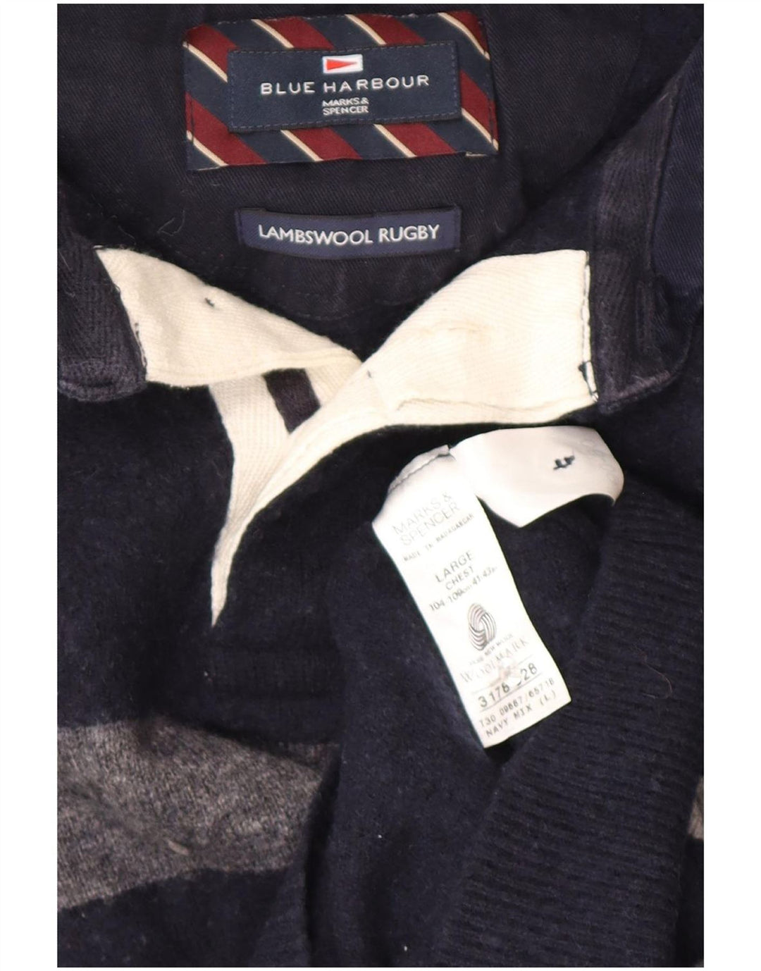 Suéter masculino Marks & Spencer Blue Harbour com gola polo azul marinho grande
