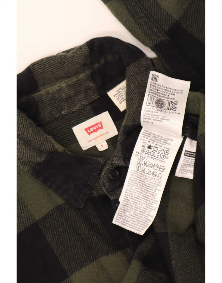 Camisa masculina de flanela Levi's pequena verde xadrez de algodão