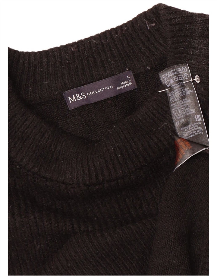 Suéter feminino Marks & Spencer grande com gola redonda Reino Unido 16 grande preto