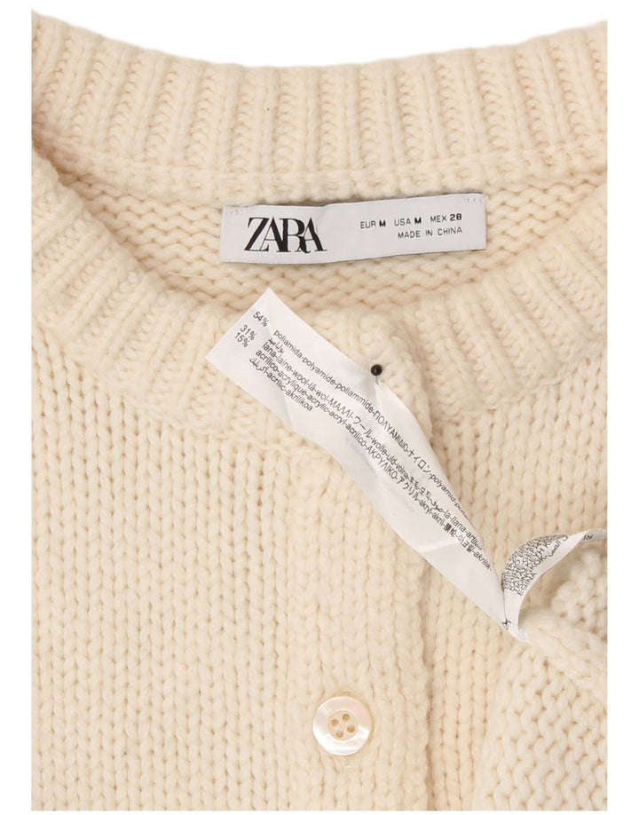 Suéter cardigã feminino Zara UK 12 médio off white poliamida