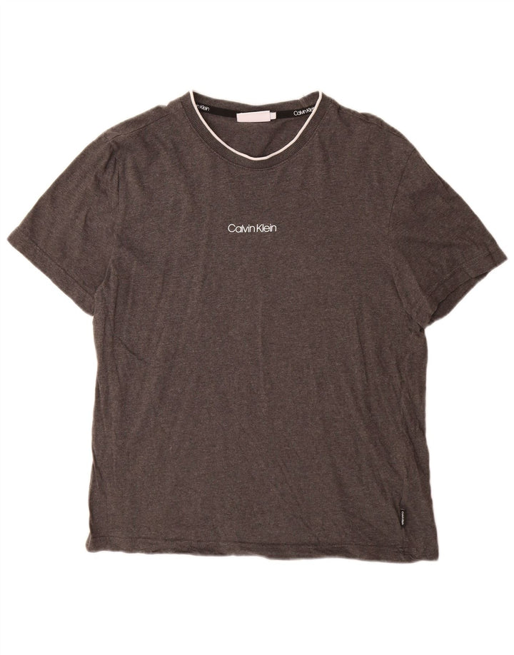 Calvin Klein Camiseta masculina gráfica Top algodão manchado cinza médio