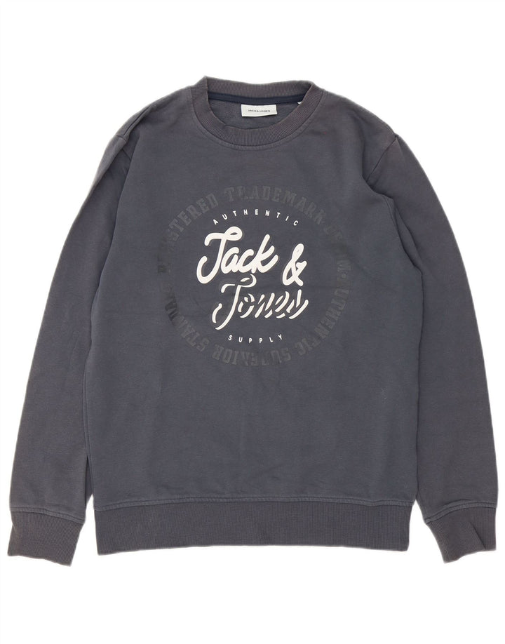 Jack & Jones moletom gráfico masculino jumper cinza médio