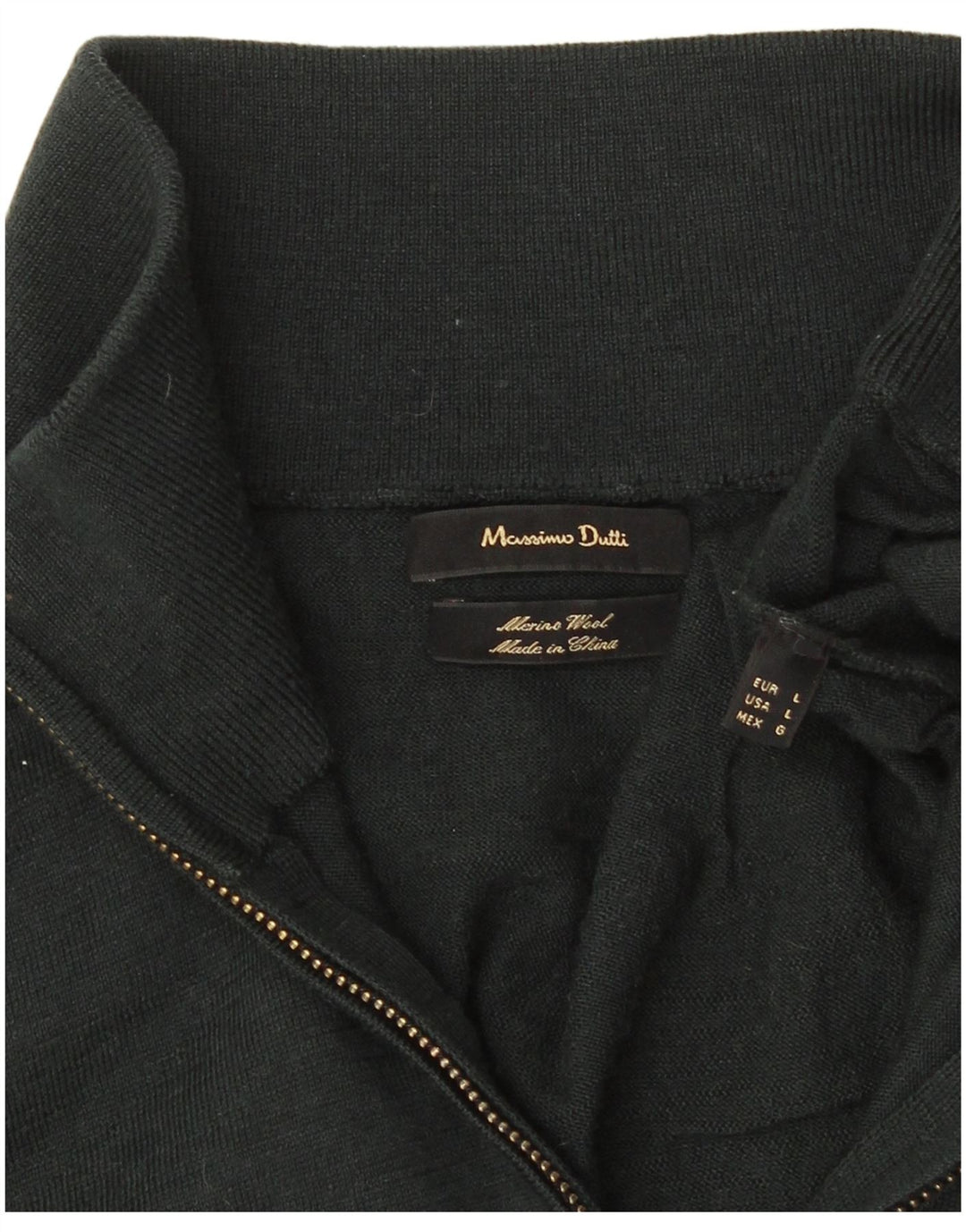 Suéter masculino Massimo Dutti com zíper e gola grande de lã merino verde