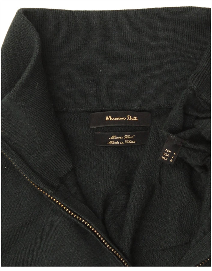 Suéter masculino Massimo Dutti com zíper e gola grande de lã merino verde
