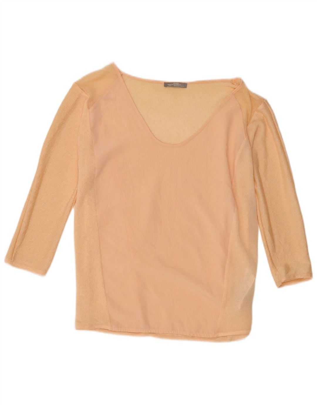 Top feminino Zara manga 3/4 UK 14 poliéster rosa médio