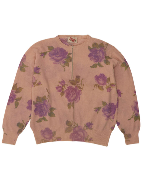Suéter feminino Etam com zíper e gola uk 14 lã floral rosa médio