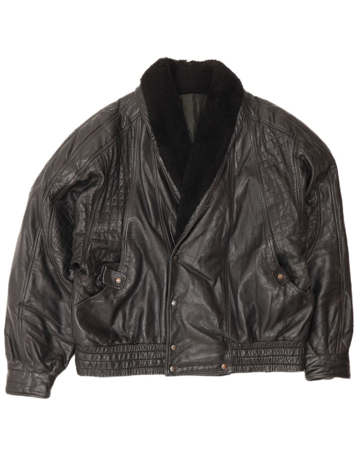 Jaqueta de couro masculina vintage IT 52 XL preta
