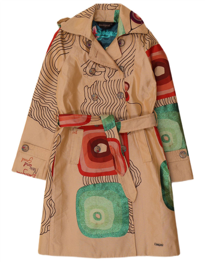 Trench coat feminino Desigual EU 38 poliéster geométrico bege médio