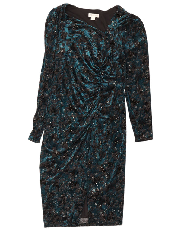 Vestido feminino Monsoon com bainha de manga comprida Reino Unido 12 azul médio com estampa animal