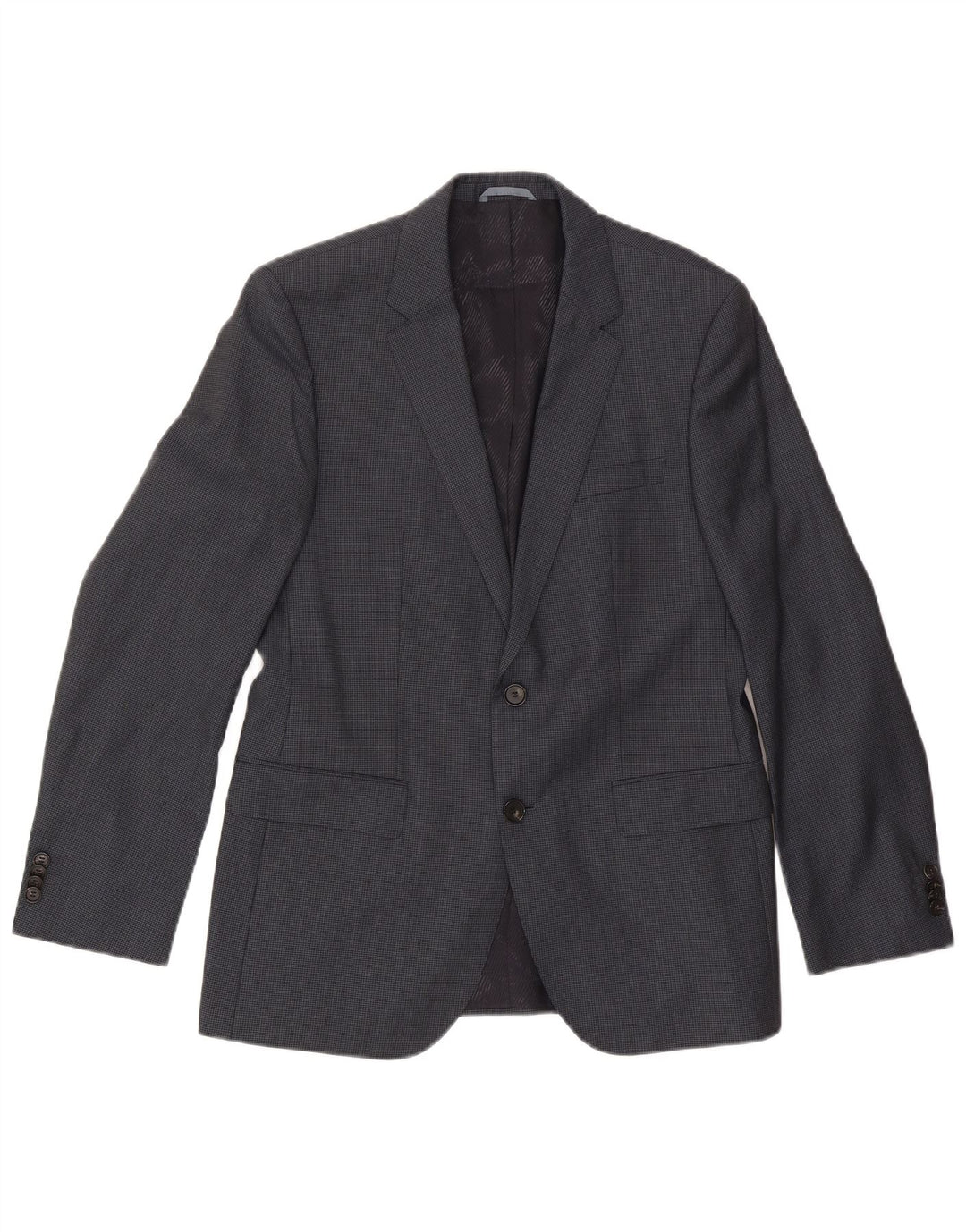 Jaqueta Blazer Masculina Hugo Boss com 2 Botões EU 48 Lã Houndstooth Cinza Médio