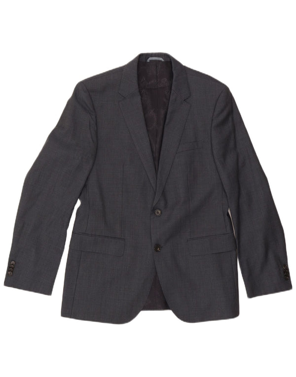 Jaqueta Blazer Masculina Hugo Boss com 2 Botões EU 48 Lã Houndstooth Cinza Médio