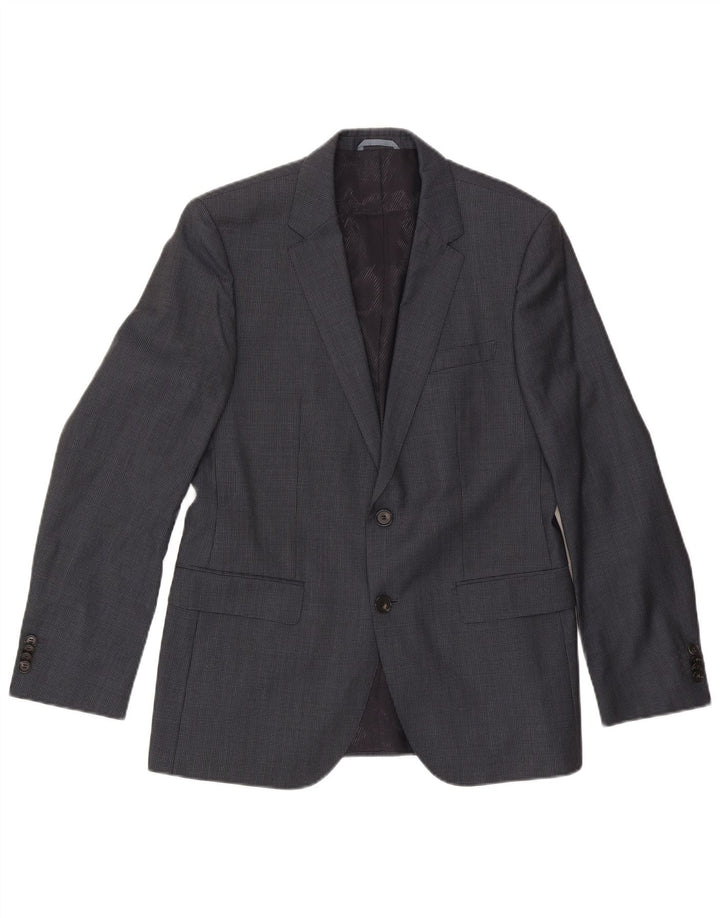 Jaqueta Blazer Masculina Hugo Boss com 2 Botões EU 48 Lã Houndstooth Cinza Médio