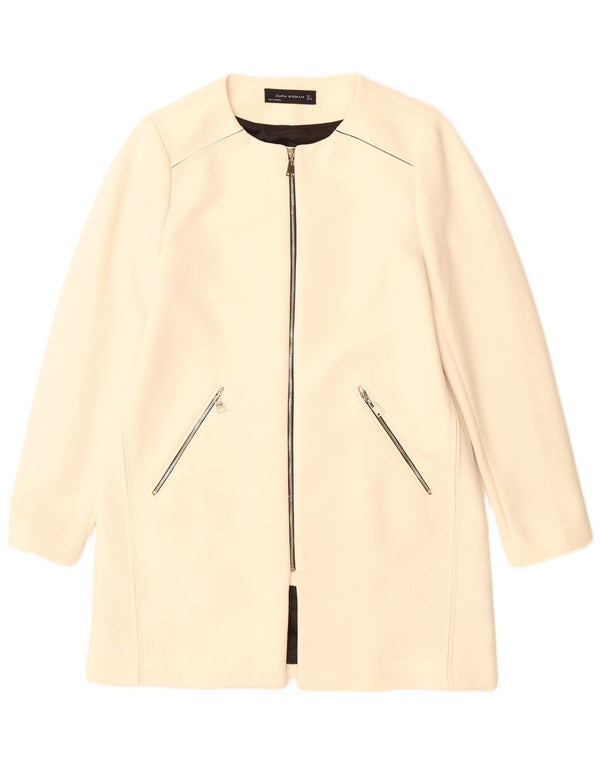 Sobretudo feminino Zara UK 16 grande poliéster branco
