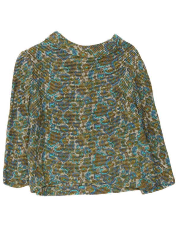 Blusa feminina vintage manga 3/4 top UK 12 médio floral multicolorido