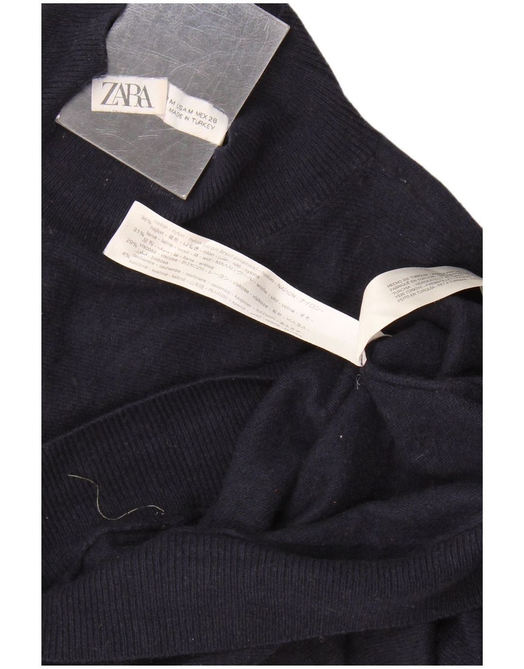 Suéter feminino Zara com gola tartaruga Reino Unido 14 médio azul marinho nylon