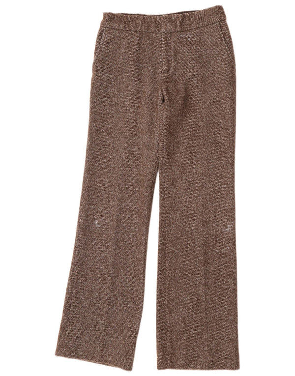 Calça chino reta feminina Zara EU 36 XS W26 L33 lã manchada marrom