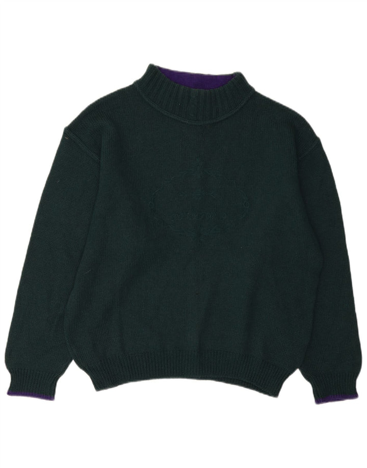 Suéter feminino vintage com gola tartaruga, uk 14, lã verde grande