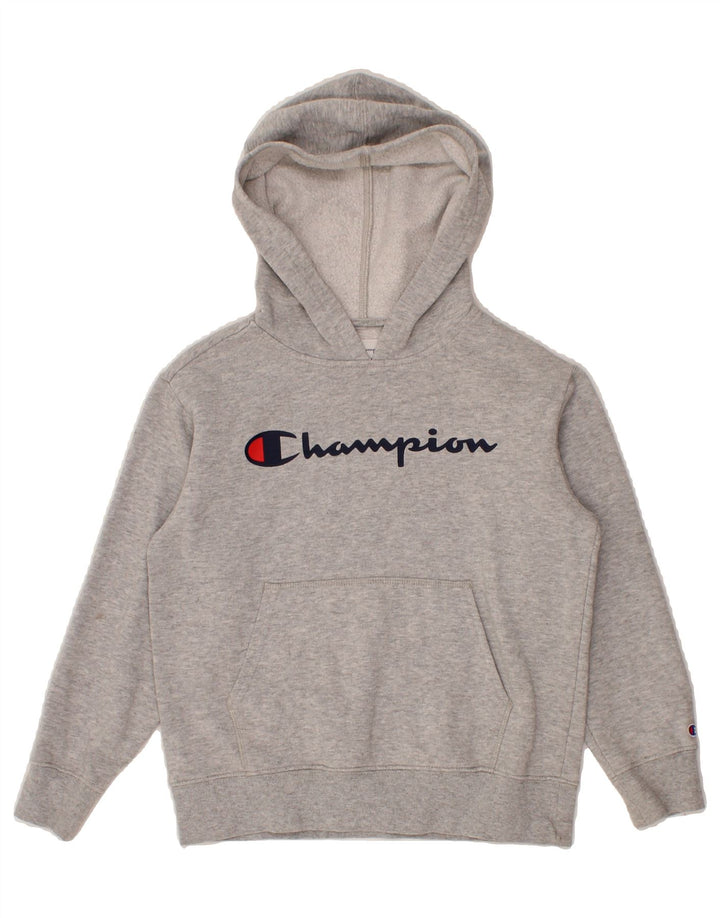 CHAMPION Boys Graphic Hoodie Jumper 7-8 Years Medium Grey Cotton Vintage Champion and Second-Hand Champion from Messina Hembry 