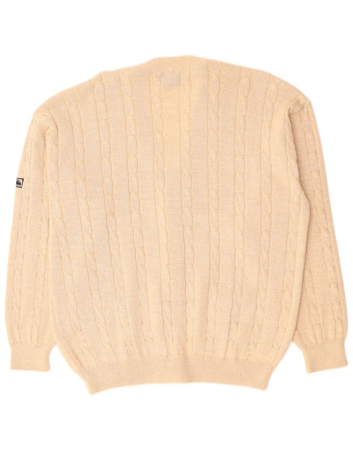 Suéter cardigã masculino NAVIGARE XL bege manchado de lã Merino