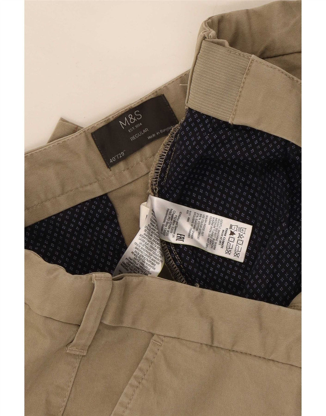 Calça Chino Regular Masculina Marks & Spencer W40 L29 Algodão Bege