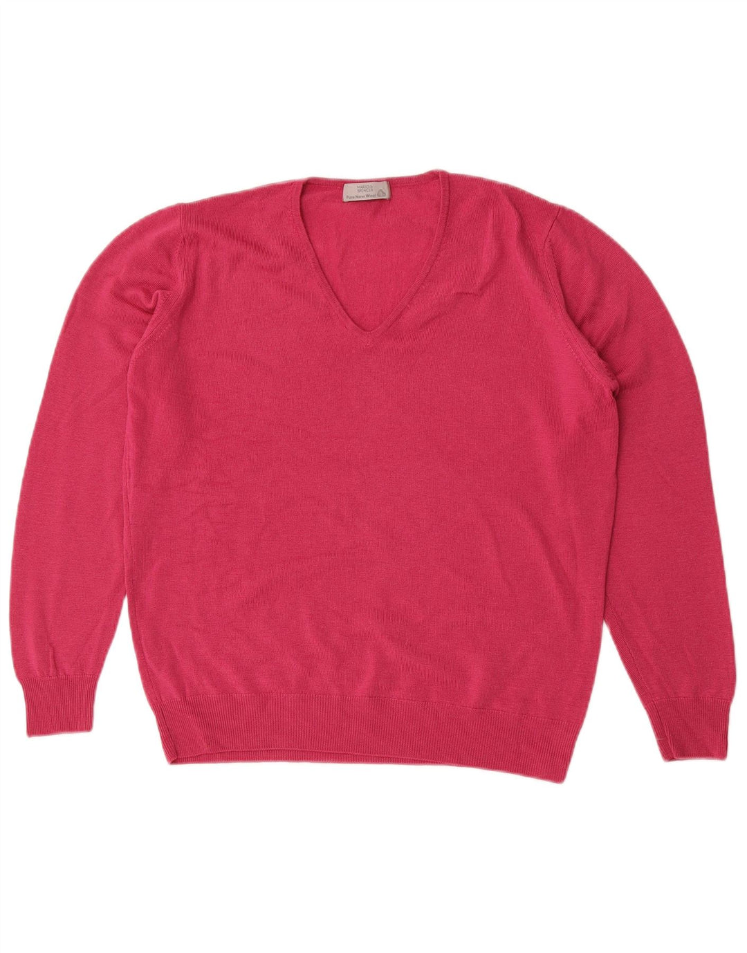Suéter feminino Marks & Spencer com decote em V Reino Unido 14 médio rosa lã nova
