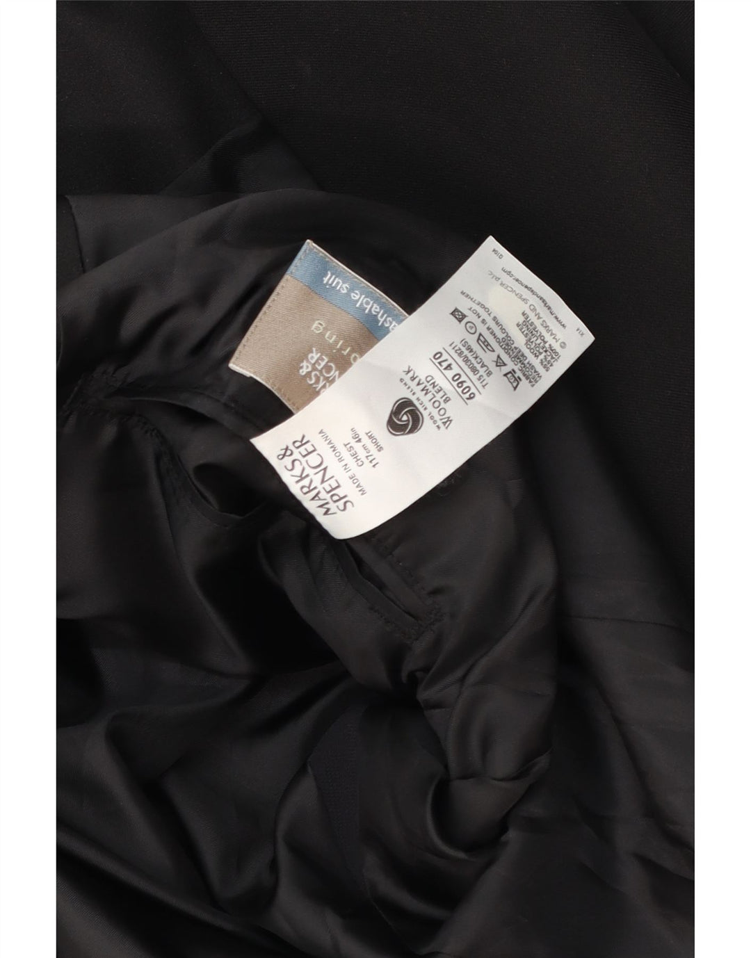 Jaqueta blazer masculina de 2 botões Marks & Spencer Reino Unido 46 XL lã preta