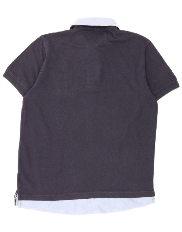 Camisa polo masculina Tommy Hilfiger gráfica média azul marinho algodão colorblock