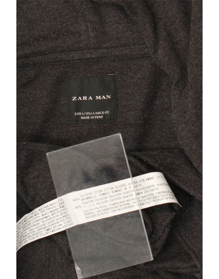 Zara Suéter masculino com capuz e zíper grande algodão cinza