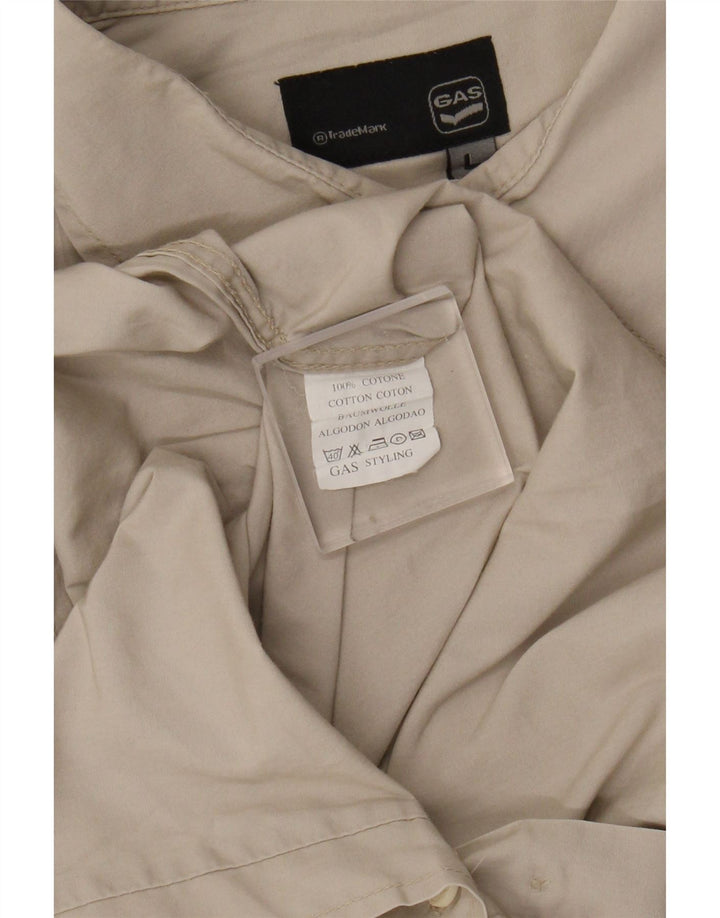 Camisa militar masculina de manga curta a gás grande algodão bege