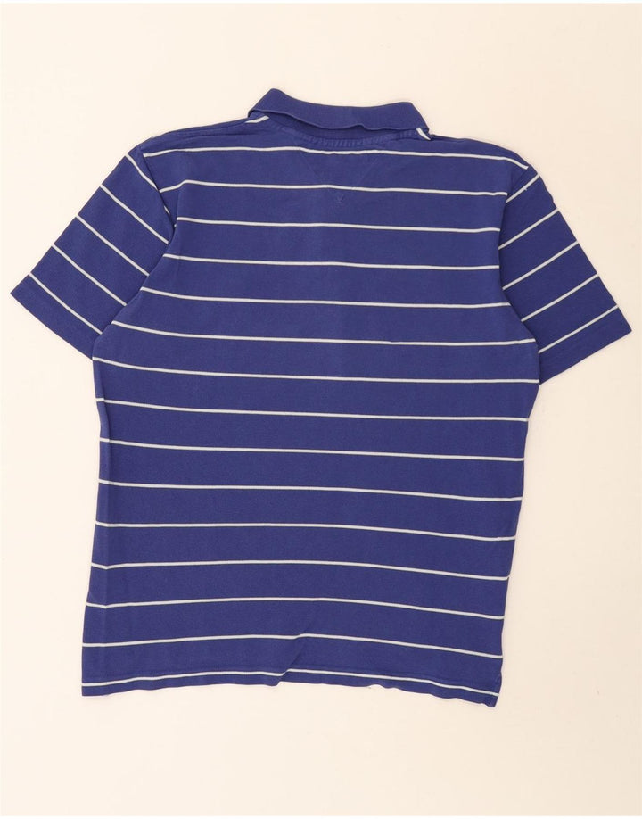 Camisa polo masculina Tommy Hilfiger de algodão listrado azul médio