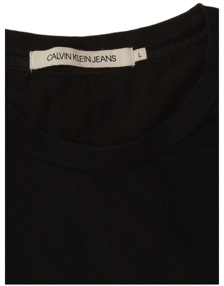 Calvin Klein Jeans Masculino Top gráfico manga comprida grande bloco colorido preto