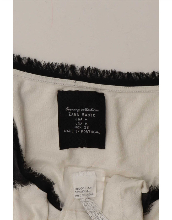Colete feminino Zara UK 14 algodão listrado branco médio