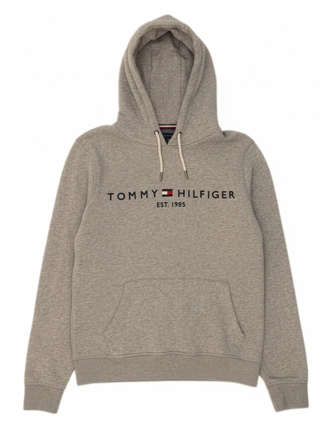 Suéter com capuz gráfico masculino TOMMY HILFIGER pequeno algodão cinza