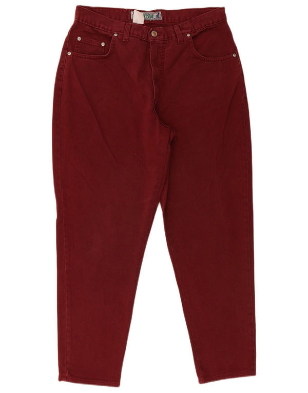 Calça jeans feminina de cintura alta com cintura alta Lucky Star W36 L27 algodão borgonha