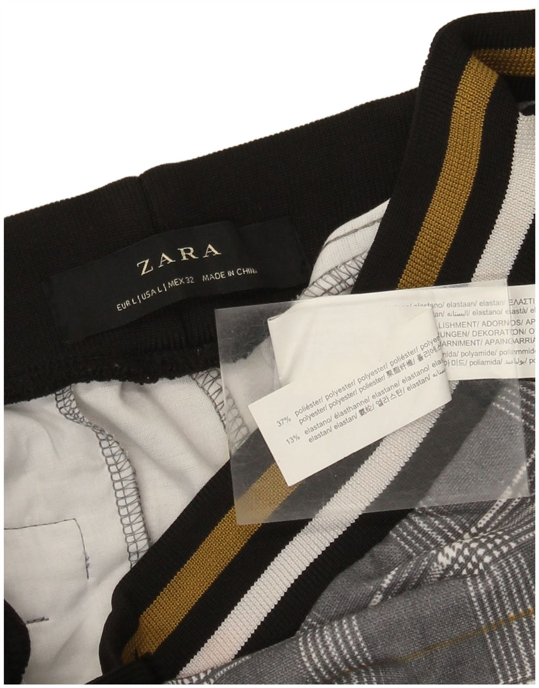 Calça de treino feminina Zara UK 14 poliéster xadrez cinza grande