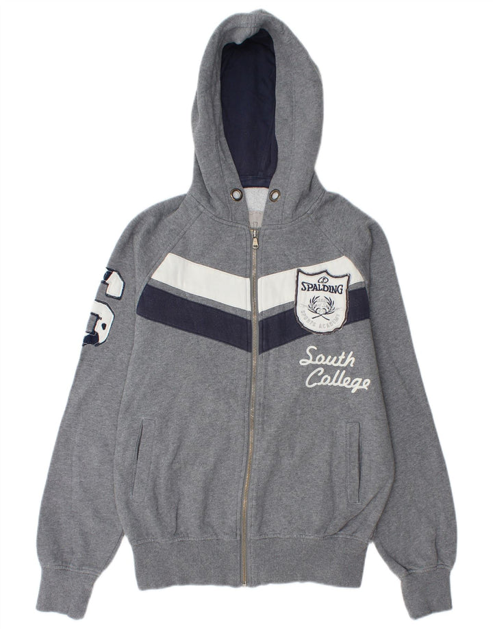 Suéter masculino SPALDING com capuz e zíper gráfico cinza médio algodão colorblock